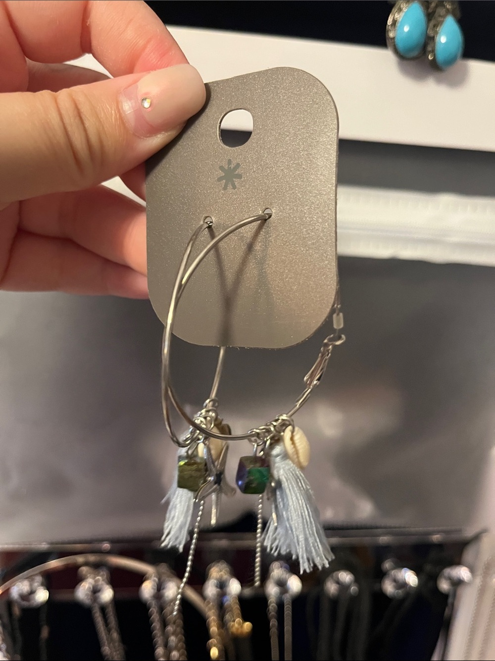 Silver Hoop Earrings with Beachy Charms NWT